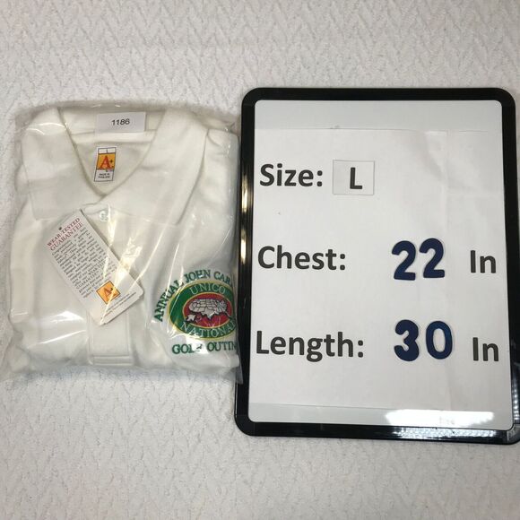 Golf Outing Mens Golf Polo Shirt Size L White NWT Garfield UNICO NJ Italy A+ - Picture 8 of 8